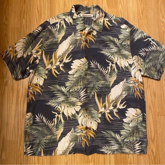 Tommy Bahama Grey Hawaiian Floral Silk‎ Button Front Shirt